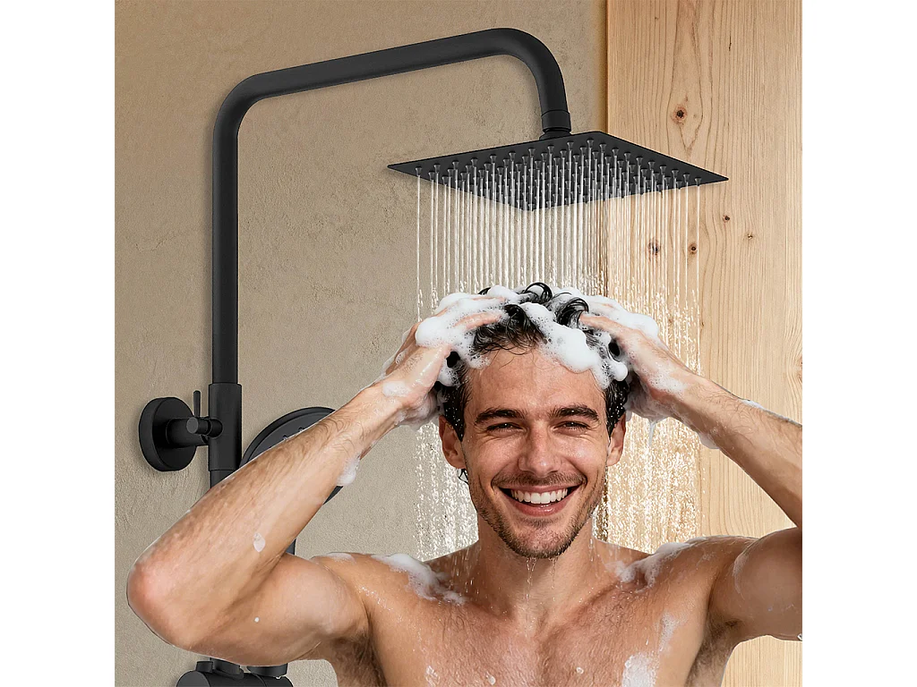 Colonna doccia con miscelatore termostatico, doccino rotondo 230x108mm con 3 modalità di getti, nero