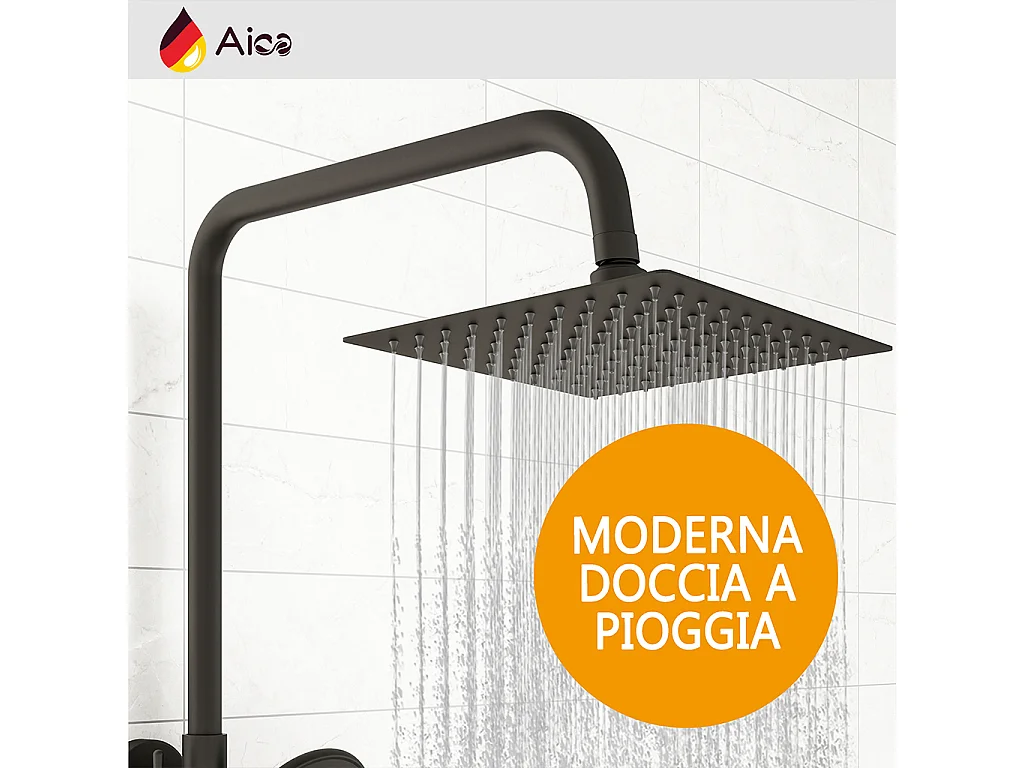 Colonna doccia con miscelatore termostatico, doccino rotondo 230x108mm con 3 modalità di getti, nero