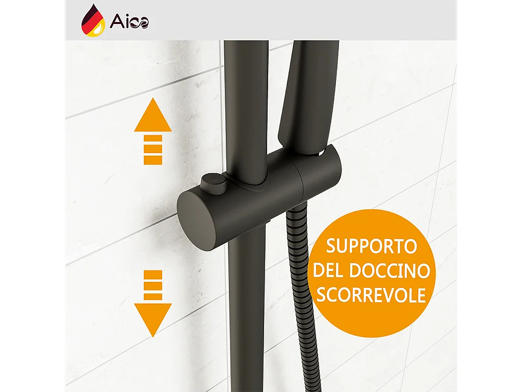 Colonna doccia con miscelatore termostatico, doccino rotondo 230x108mm con 3 modalità di getti, nero