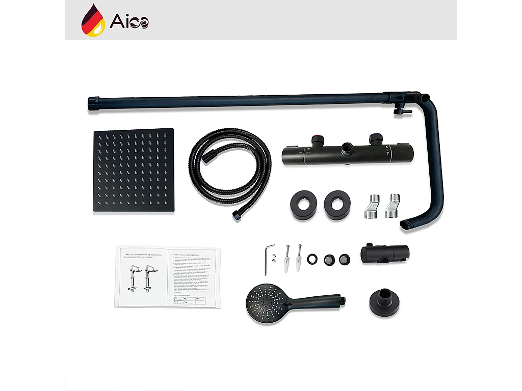 Colonna doccia con miscelatore termostatico, doccino rotondo 230x108mm con 3 modalità di getti, nero