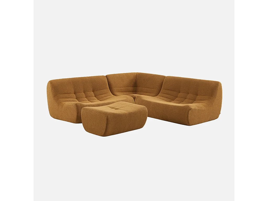 Divano angolare modulare con poggiapiedi in bouclé testurizzato, 5