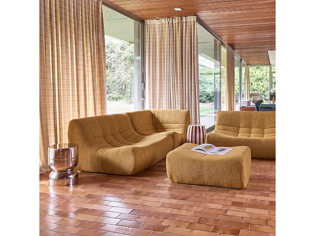 Divano angolare modulare con poggiapiedi in bouclé testurizzato, 5