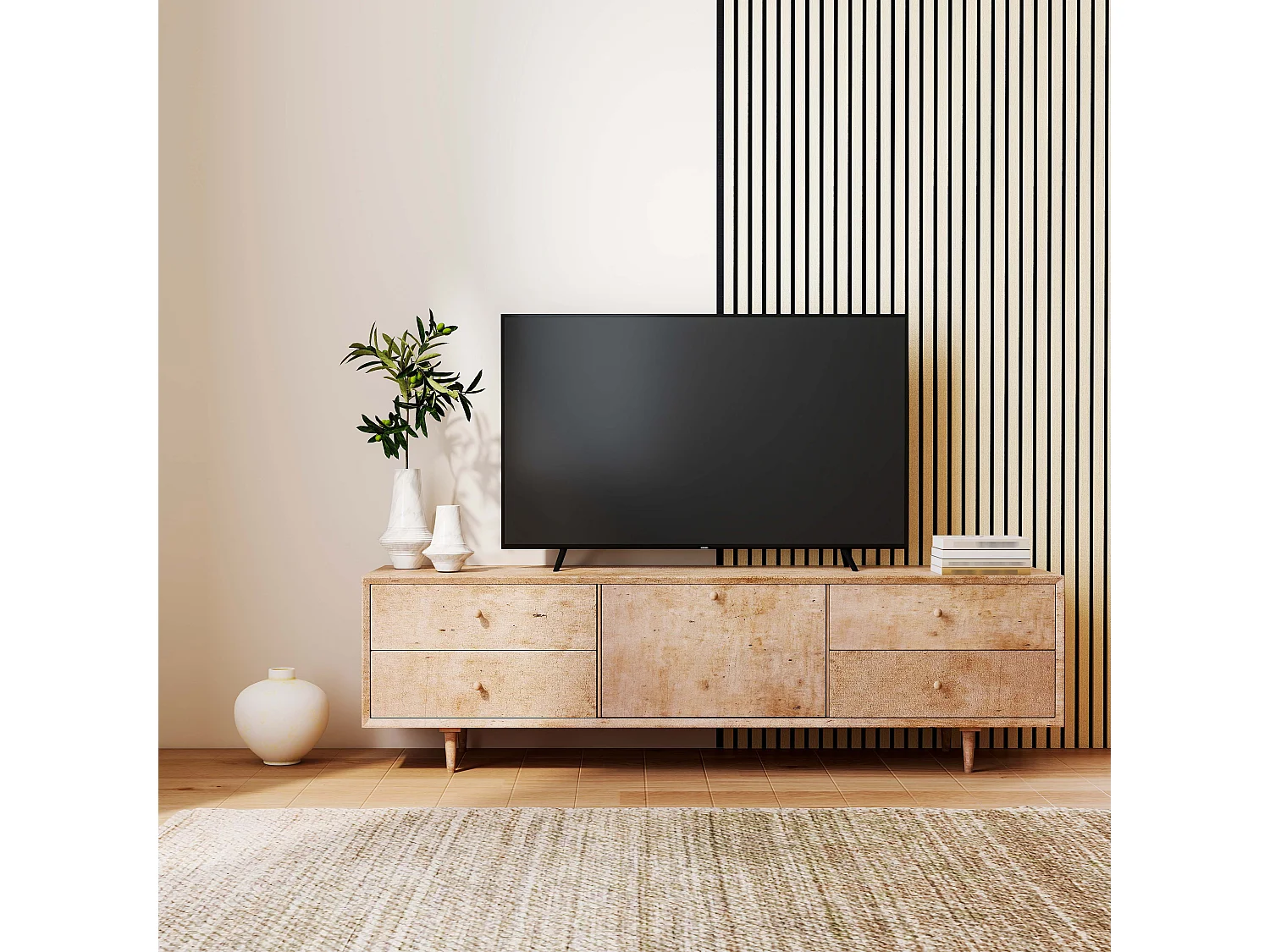 Panneaux décoratifs AICA, panneaux muraux en MDF imitation bois, lot de 2, 260 x 30 cm, couleur chêne clair