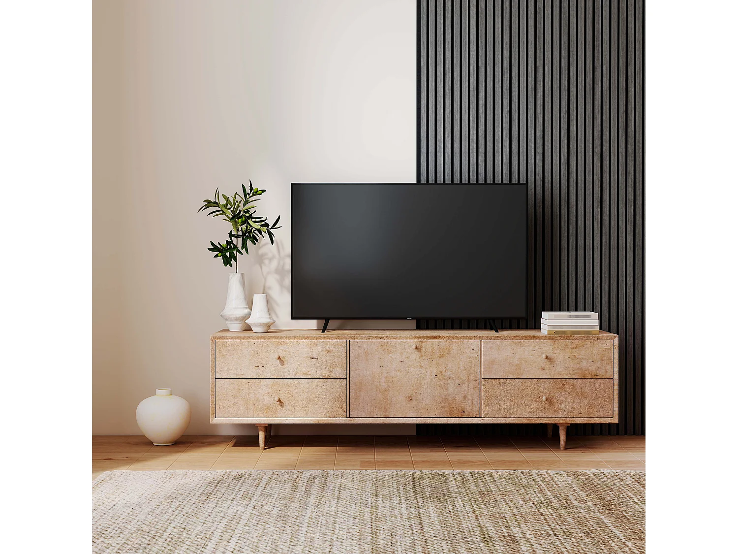 Panneaux décoratifs AICA, panneaux muraux en MDF imitation bois, lot de 3, 260 x 30 cm, chêne gris