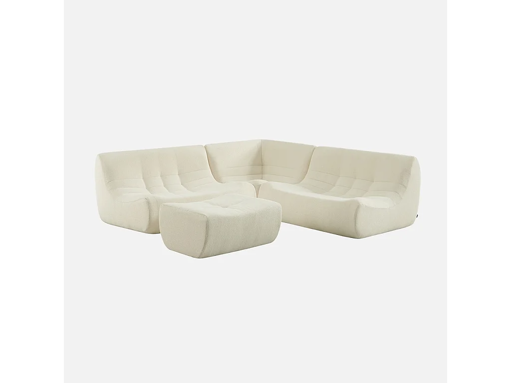 Divano angolare modulare con poggiapiedi in bouclé testurizzato, 5