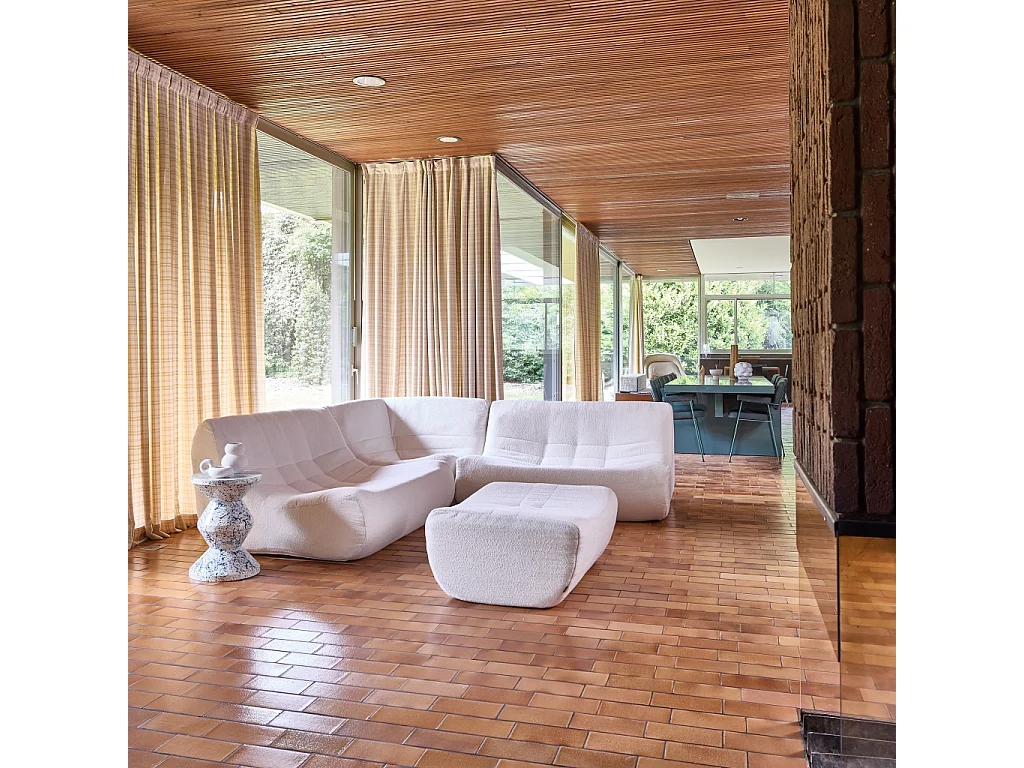 Sofá esquinero modular con reposapiés de borreguito texturizada, 5