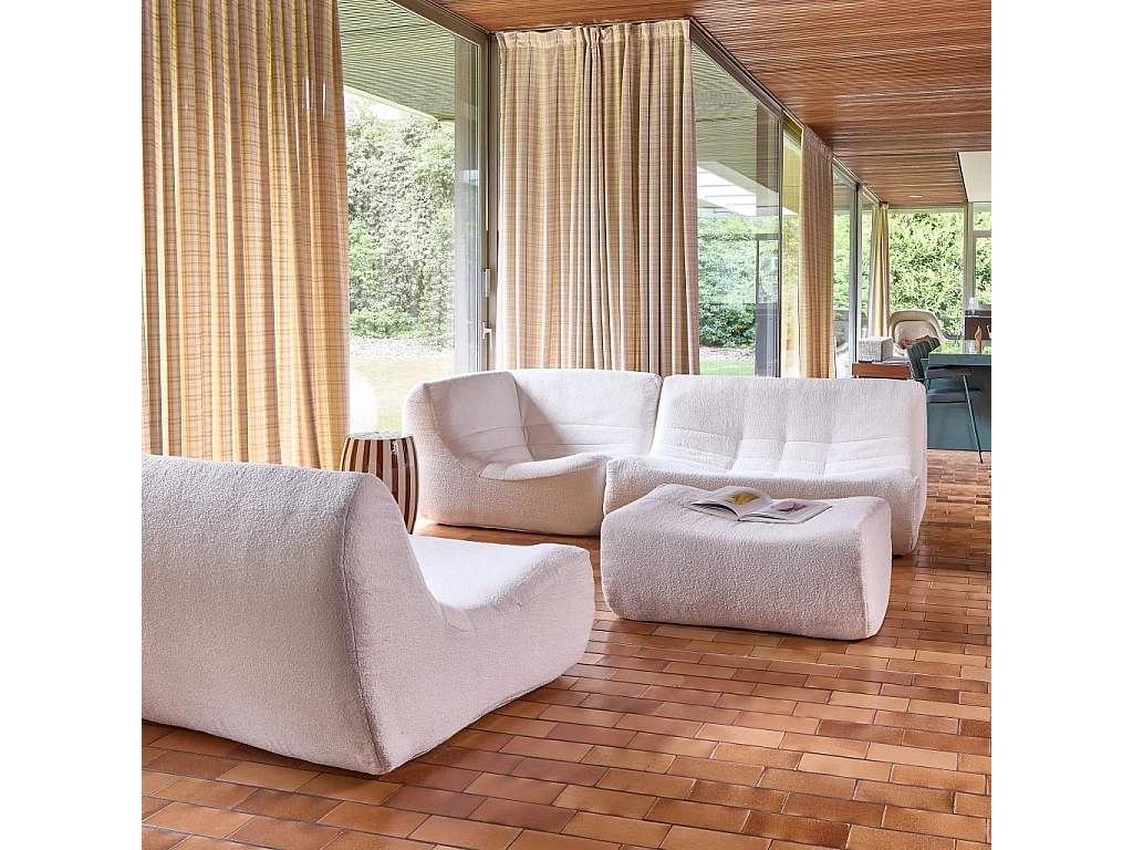 Sofá esquinero modular con reposapiés de borreguito texturizada, 5
