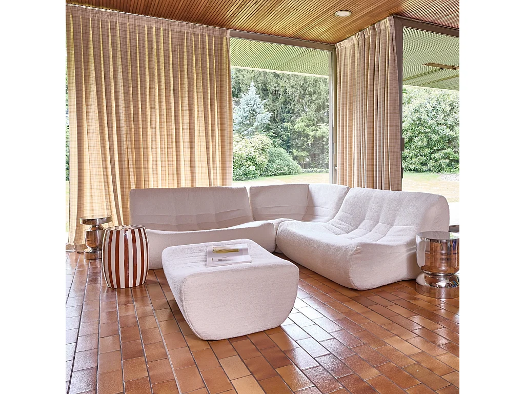 Sofá esquinero modular con reposapiés de borreguito texturizada, 5