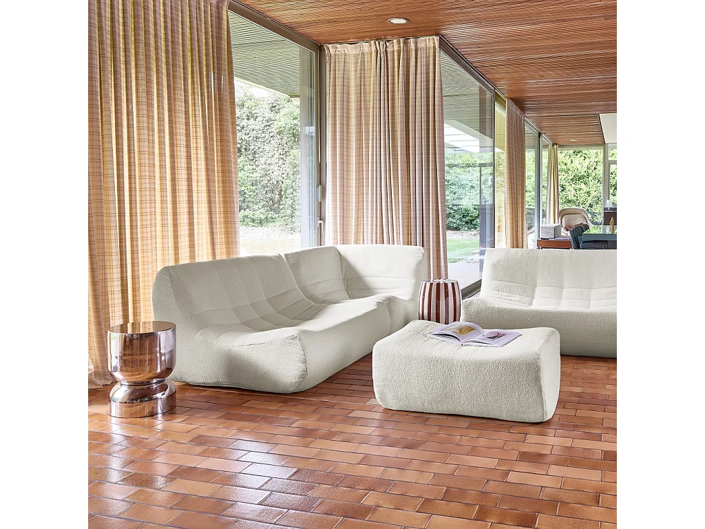 Sofá esquinero modular con reposapiés de borreguito texturizada, 5