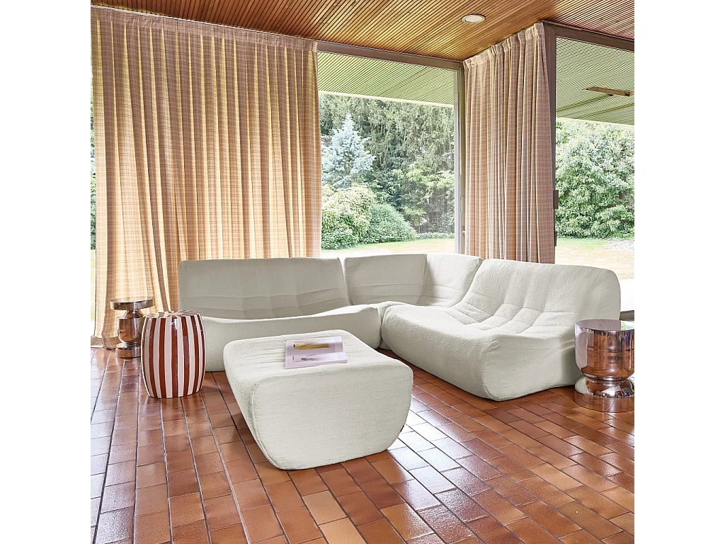 Sofá esquinero modular con reposapiés de borreguito texturizada, 5
