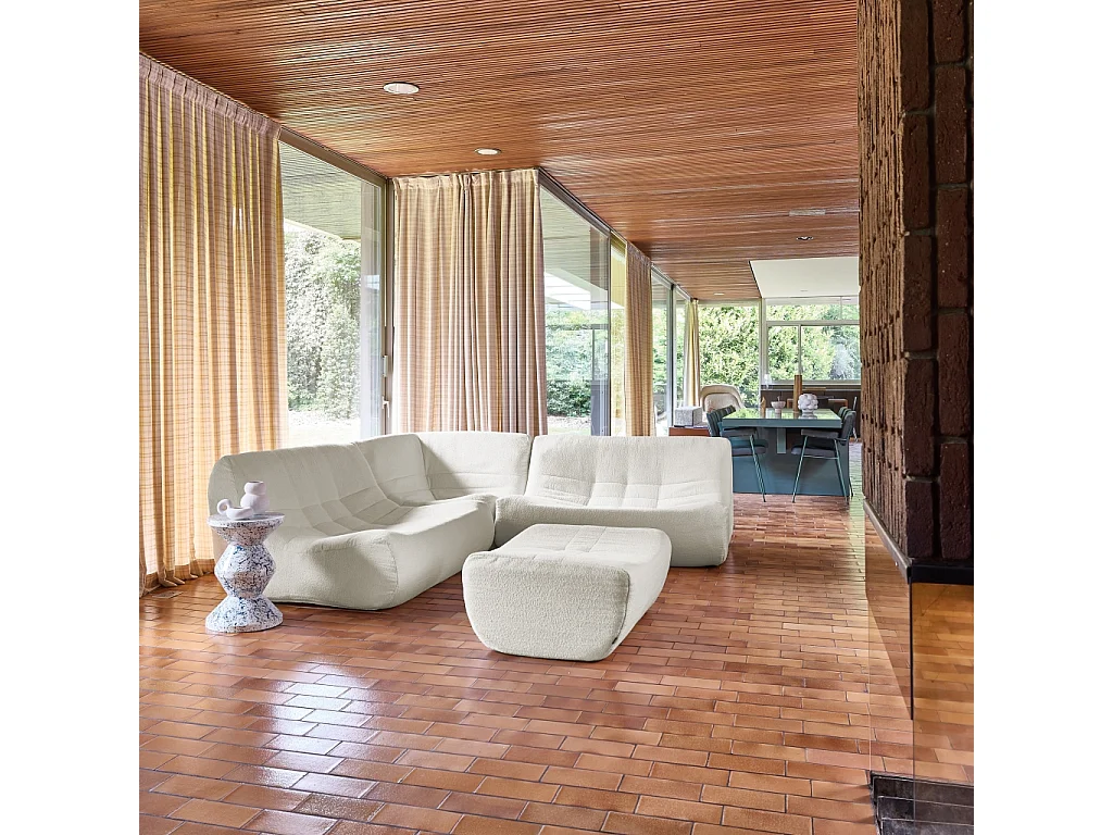 Sofá esquinero modular con reposapiés de borreguito texturizada, 5
