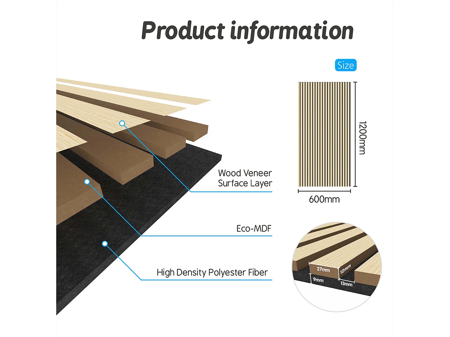 Panneaux décoratifs AICA, panneaux muraux en MDF imitation bois, lot de 2, 120 x 60 cm, Teinte chêne naturel