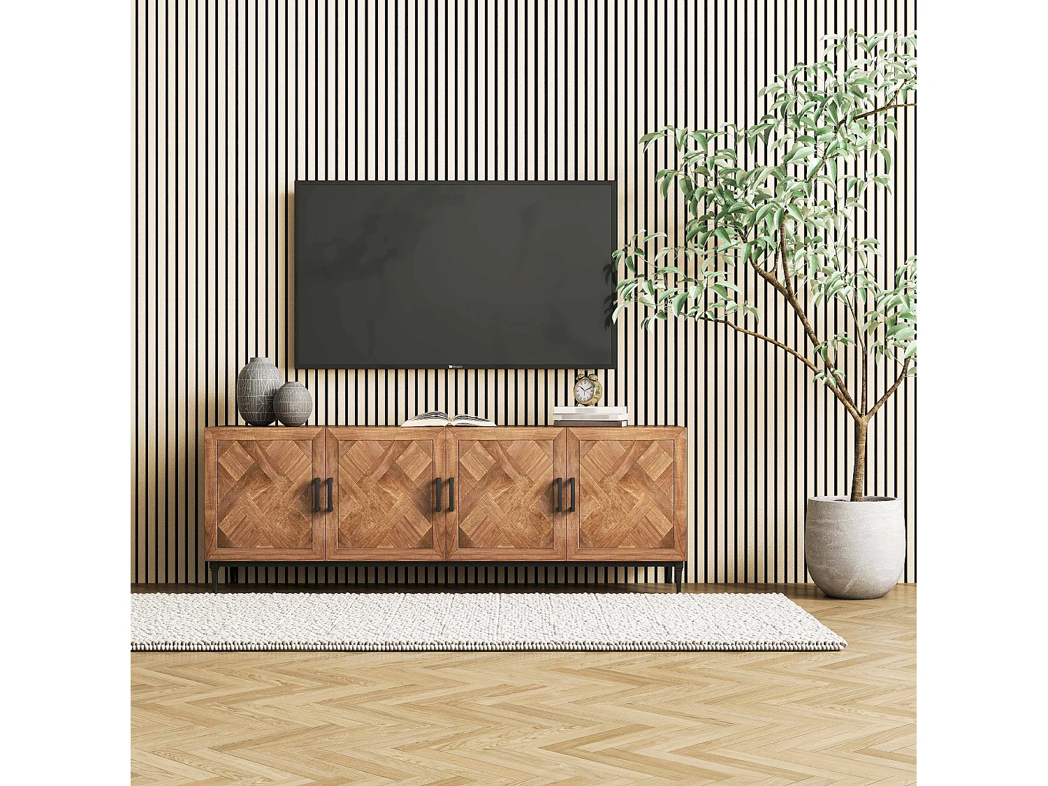 Panneaux décoratifs AICA, panneaux muraux en MDF imitation bois, lot de 2, 120 x 60 cm, Teinte chêne naturel