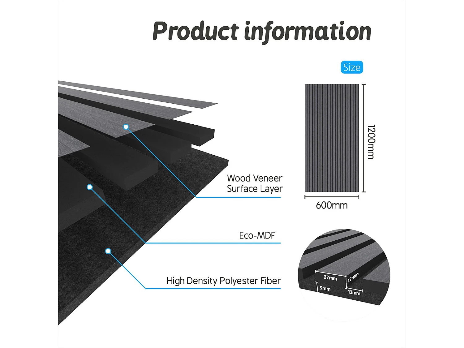 Panneaux décoratifs AICA, panneaux muraux en MDF imitation bois, lot de 2, 120 x 60 cm, chêne gris