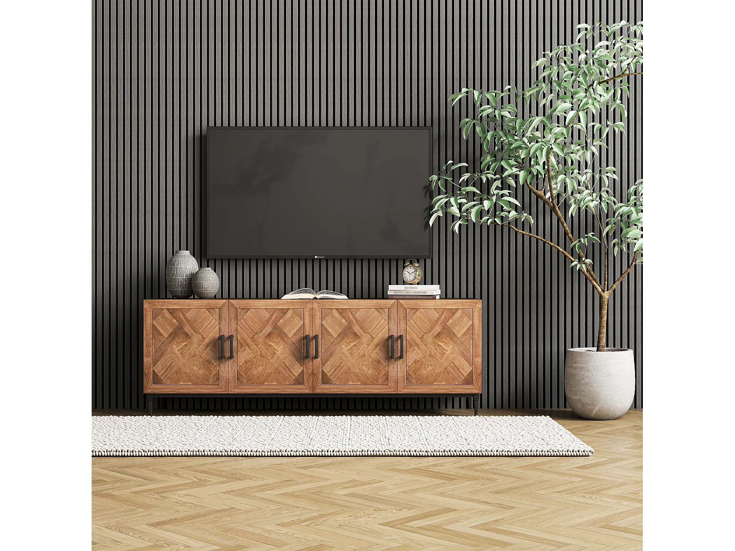 Panneaux décoratifs AICA, panneaux muraux en MDF imitation bois, lot de 2, 120 x 60 cm, chêne gris