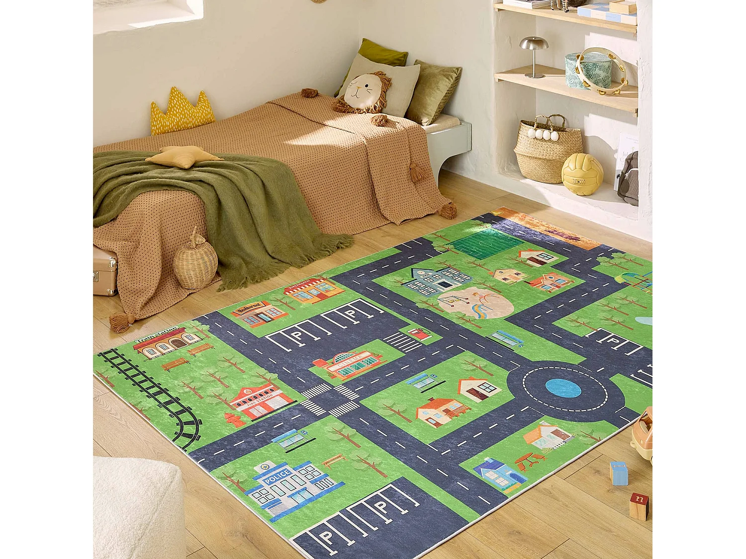 Tappeto interno per bambini colore bianco e stampato mini città