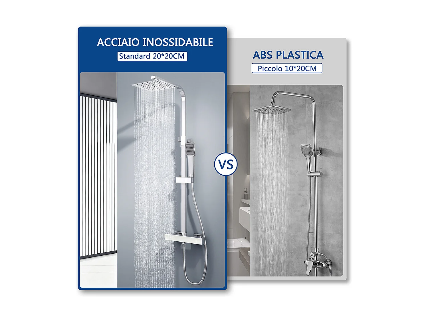 colonna doccia quadrata completo di miscelatore termostatico rettangolo, soffione quadrato 20x20cm, cromo