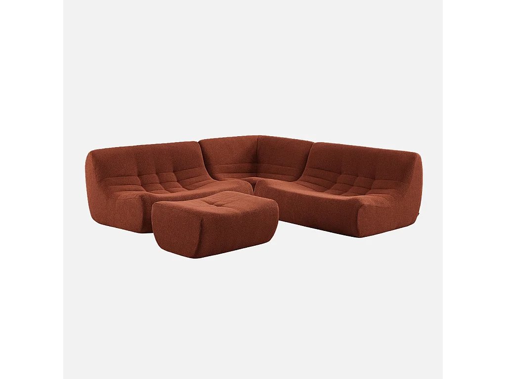 Divano angolare modulare con poggiapiedi in bouclé testurizzato, 5