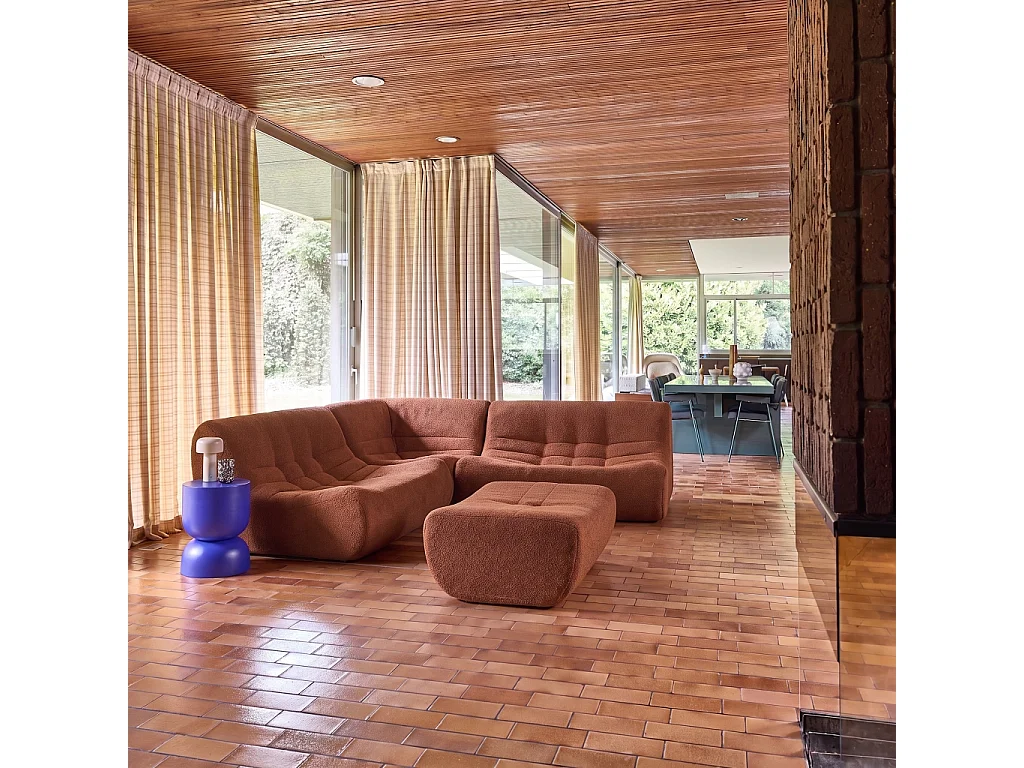 Sofá esquinero modular con reposapiés de borreguito texturizada, 5