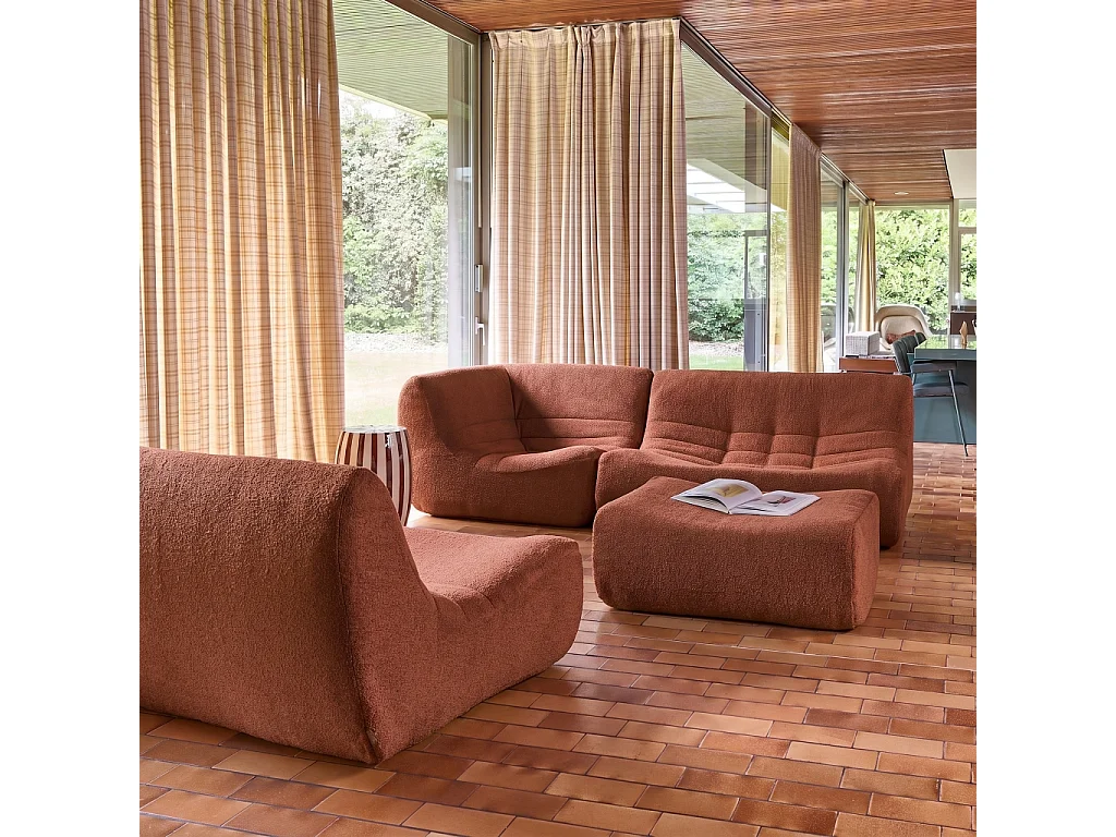 Sofá esquinero modular con reposapiés de borreguito texturizada, 5