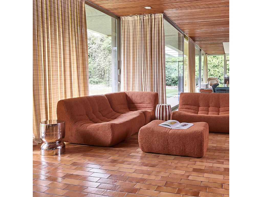 Sofá esquinero modular con reposapiés de borreguito texturizada, 5