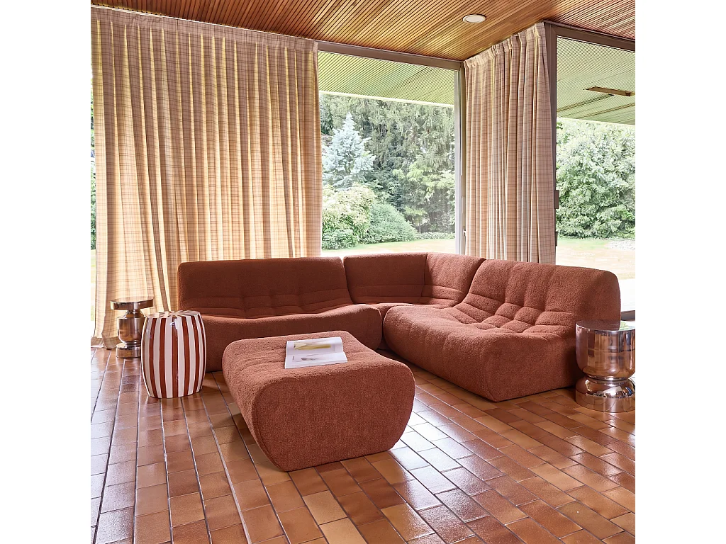 Sofá esquinero modular con reposapiés de borreguito texturizada, 5