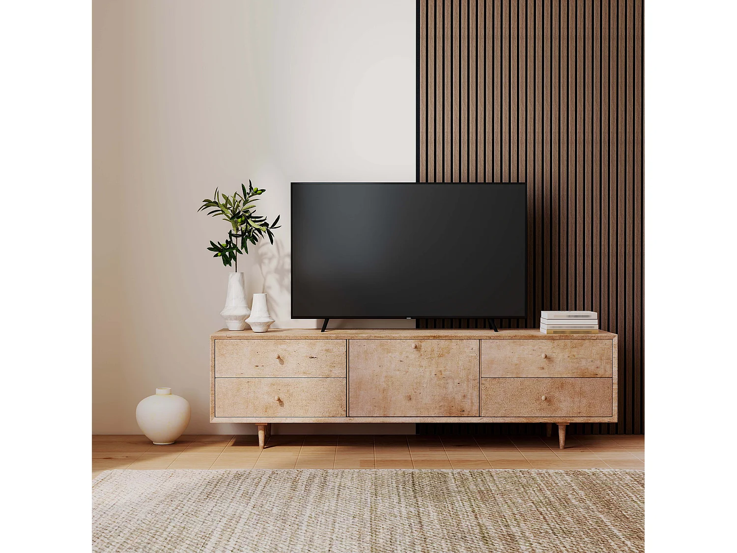 Panneaux décoratifs AICA, panneaux muraux en MDF imitation bois, lot de 3, 260 x 30 cm, Teinte chêne noyer