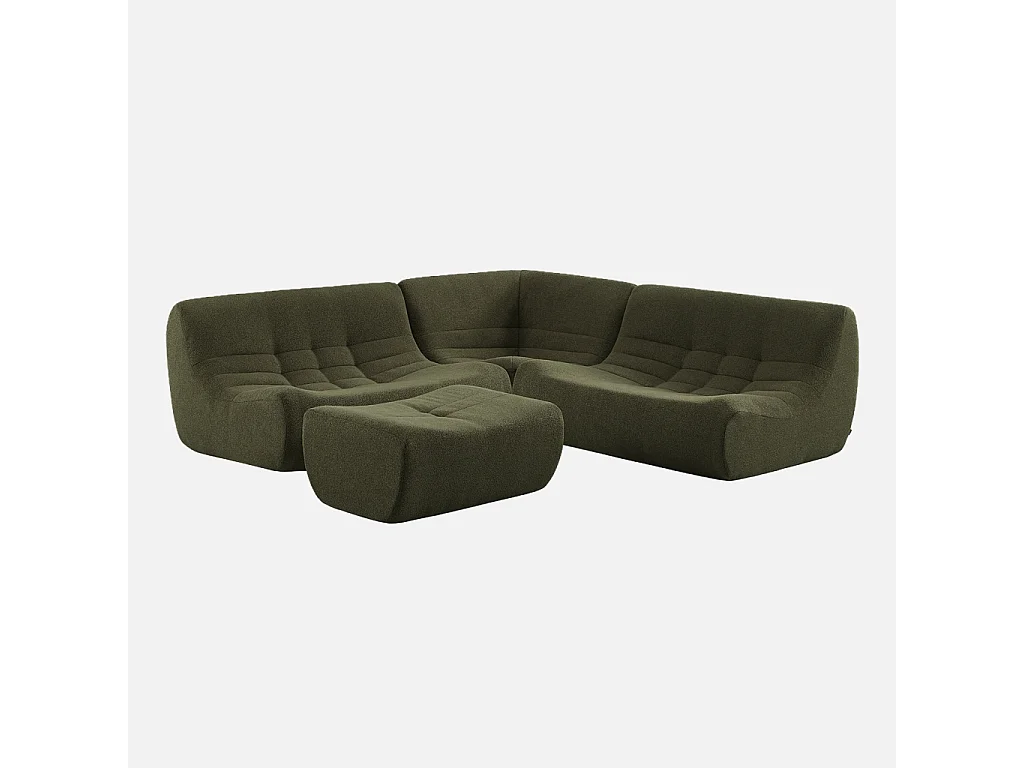 Divano angolare modulare con poggiapiedi in bouclé testurizzato, 5