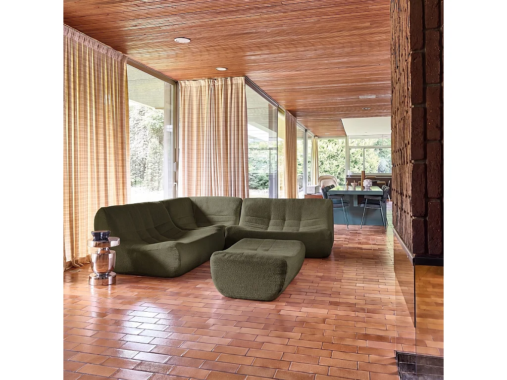 Sofá esquinero modular con reposapiés de borreguito texturizada, 5