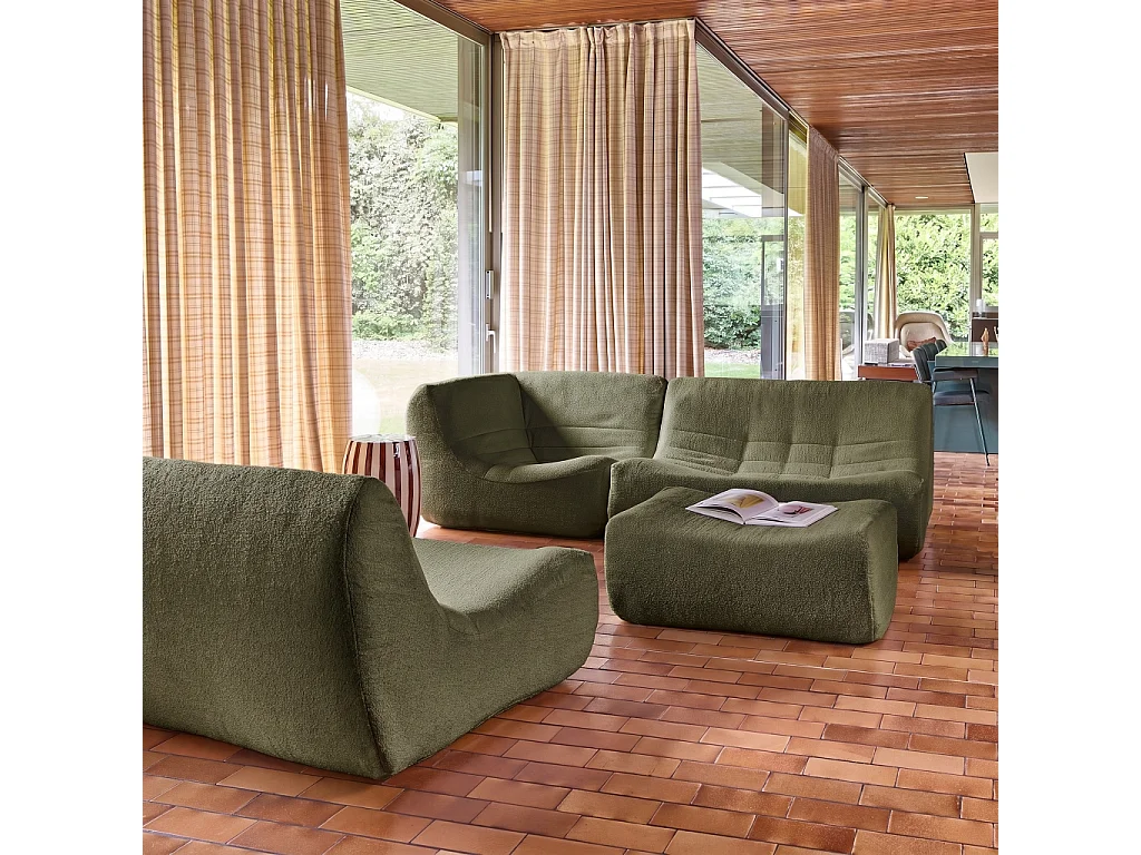 Sofá esquinero modular con reposapiés de borreguito texturizada, 5