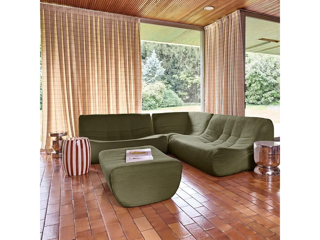Sofá esquinero modular con reposapiés de borreguito texturizada, 5