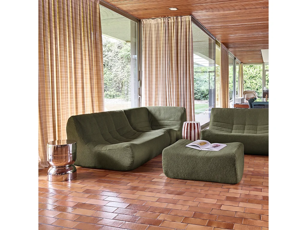 Sofá esquinero modular con reposapiés de borreguito texturizada, 5