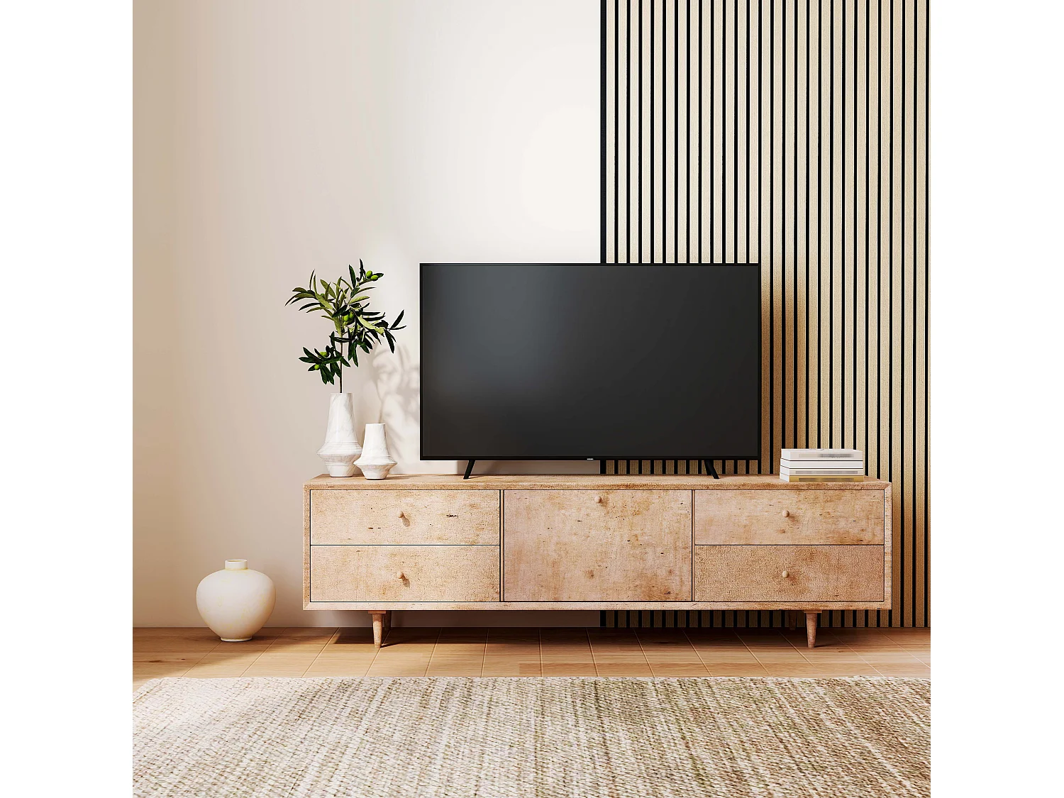 Panneaux décoratifs AICA, panneaux muraux en MDF imitation bois, lot de 2, 260 x 30 cm, Teinte chêne naturel