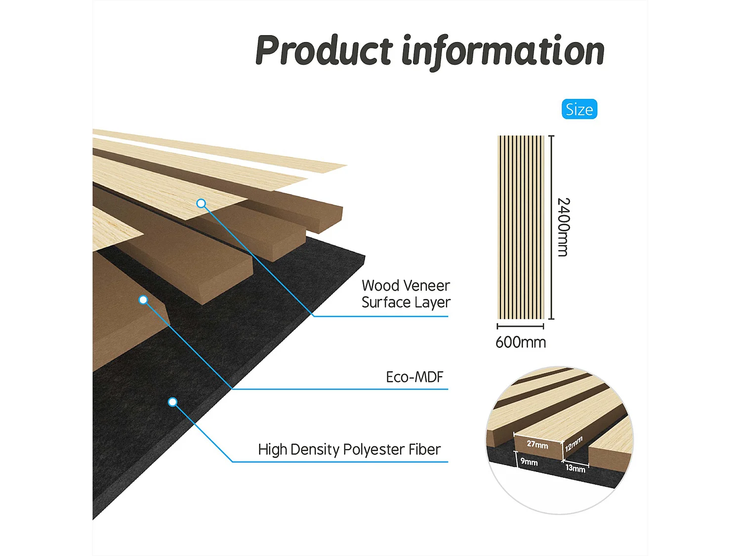 Panneaux décoratifs AICA, panneaux muraux en MDF imitation bois, lot de 3, 240 x 60 cm, Teinte chêne naturel