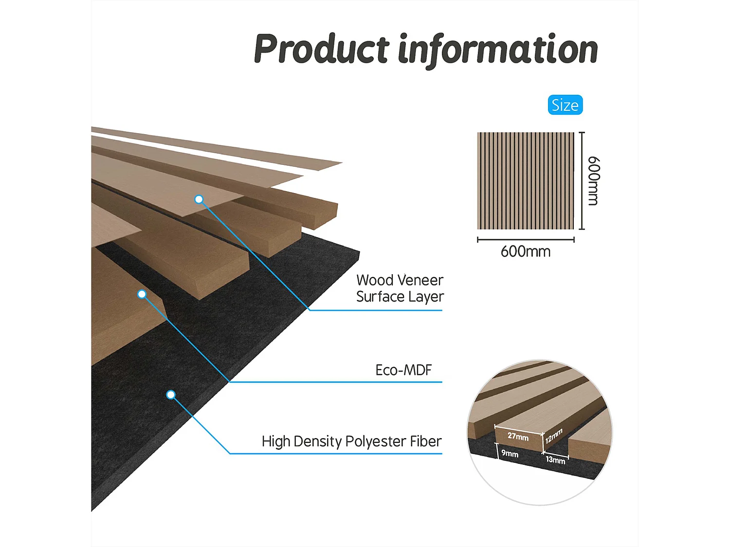 Panneaux décoratifs AICA, panneaux muraux en MDF imitation bois, lot de 4, 60 x 60 cm, couleur chêne clair