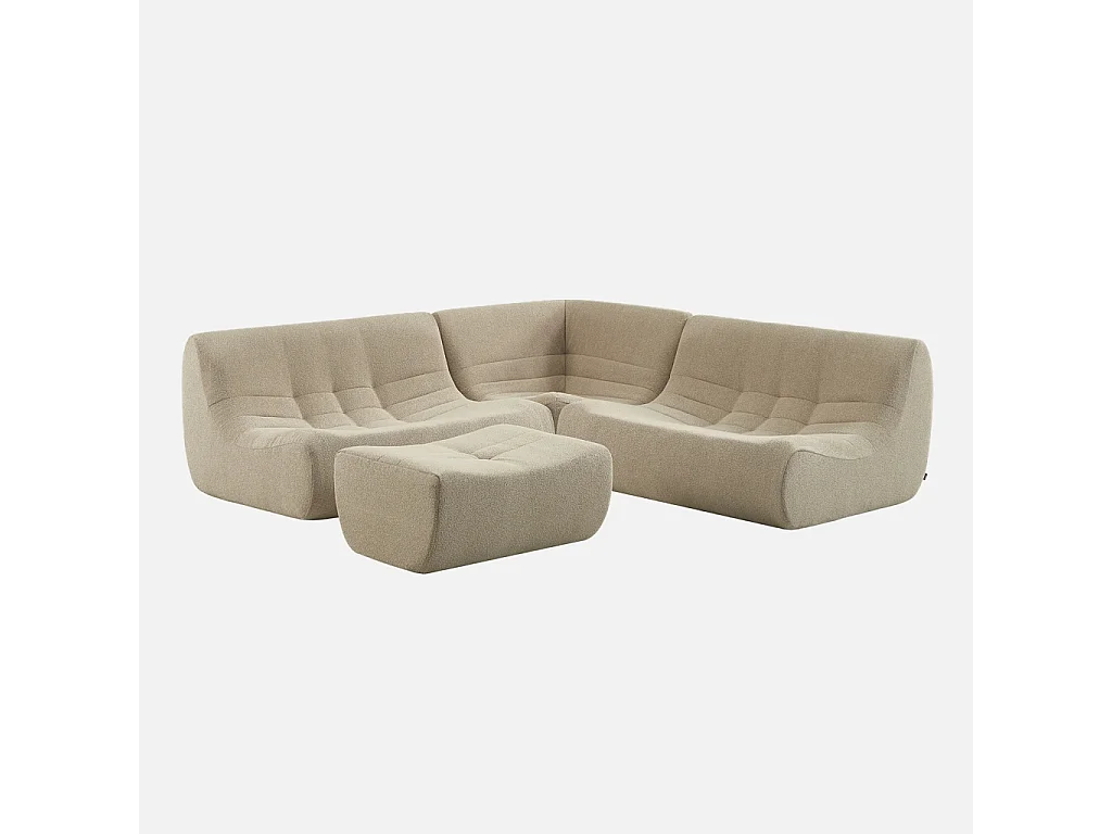 Divano angolare modulare con poggiapiedi in bouclé testurizzato, 5
