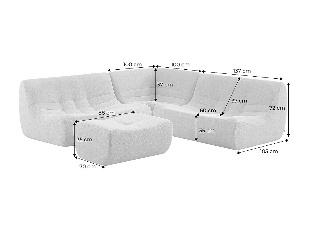 Divano angolare modulare con poggiapiedi in bouclé testurizzato, 5
