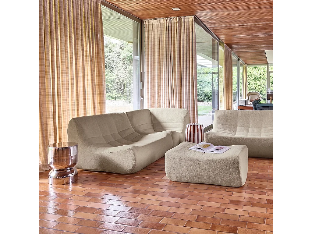 Sofá esquinero modular con reposapiés de borreguito texturizada, 5