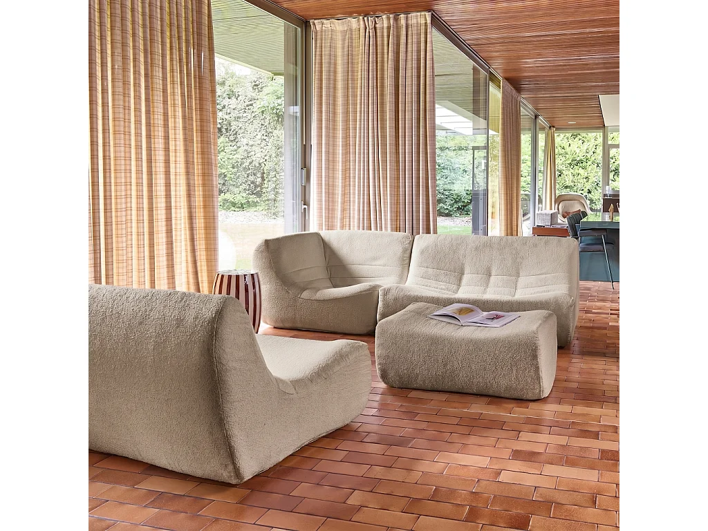 Sofá esquinero modular con reposapiés de borreguito texturizada, 5