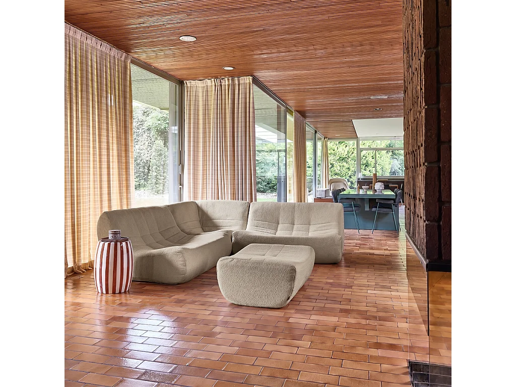 Sofá esquinero modular con reposapiés de borreguito texturizada, 5