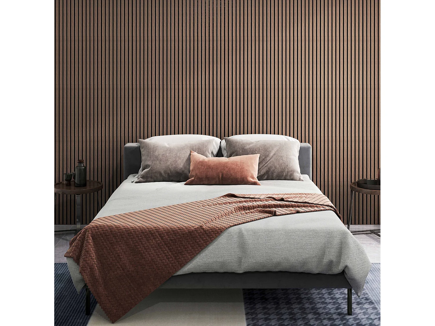 Panneaux décoratifs AICA, panneaux muraux en MDF imitation bois, lot de 3, 240 x 60 cm, Teinte chêne noyer