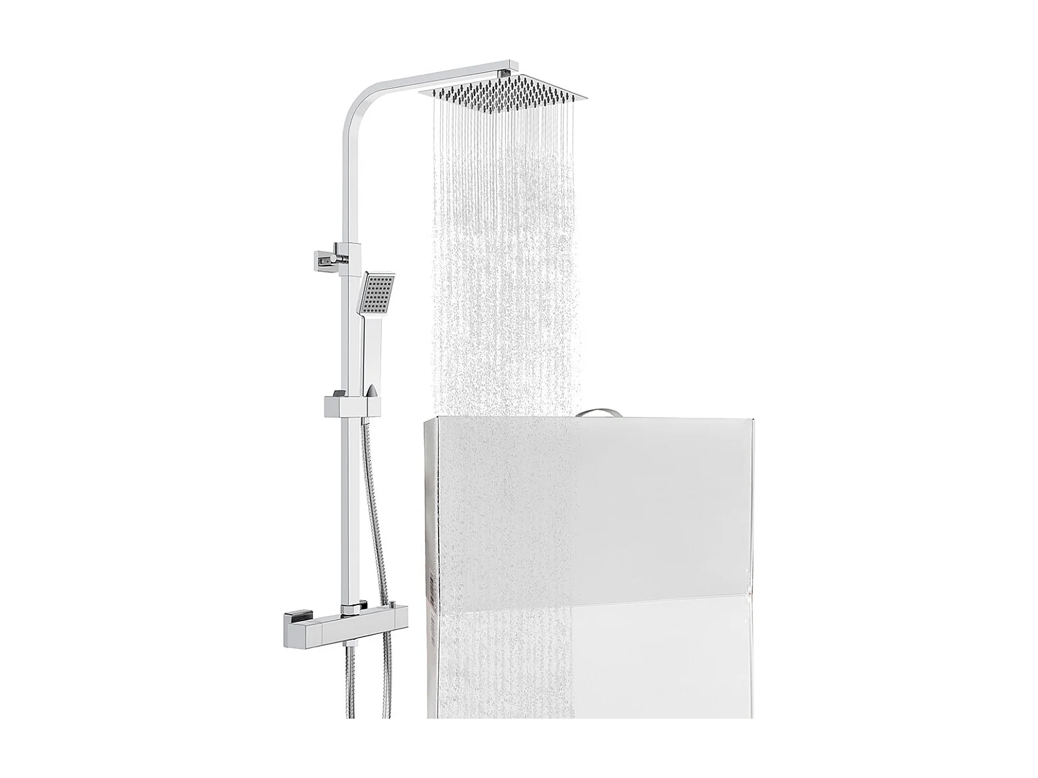 Colonna doccia con miscelatore termostatico, saliscendi doccia quadrato regolabile 73-115cm, cromo