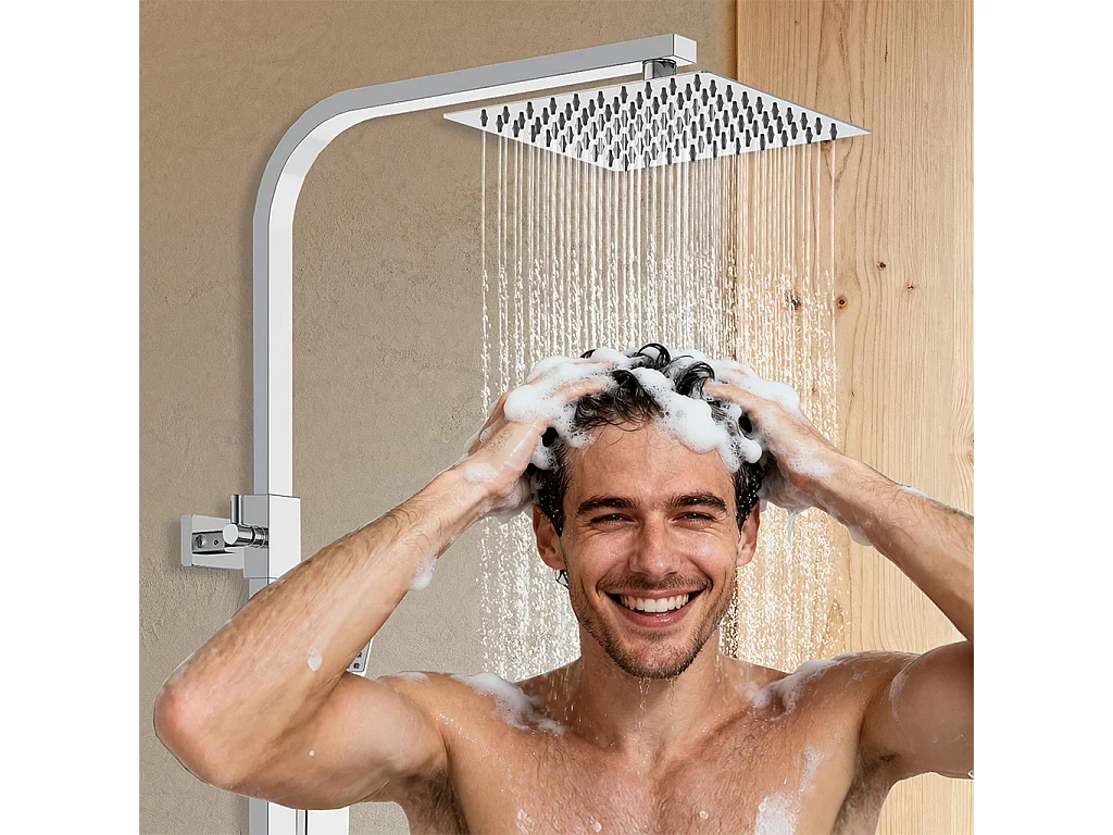 Colonna doccia con miscelatore termostatico, saliscendi doccia quadrato regolabile 73-115cm, cromo