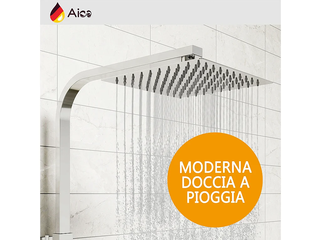 Colonna doccia con miscelatore termostatico, saliscendi doccia quadrato regolabile 73-115cm, cromo