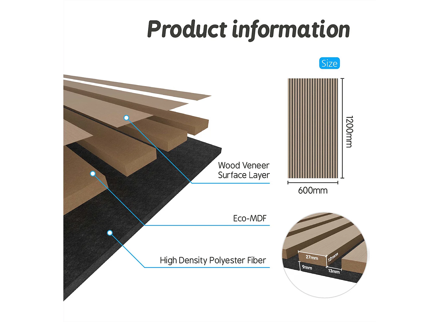 Panneaux décoratifs AICA, panneaux muraux en MDF imitation bois, lot de 2, 120 x 60 cm, couleur chêne clair