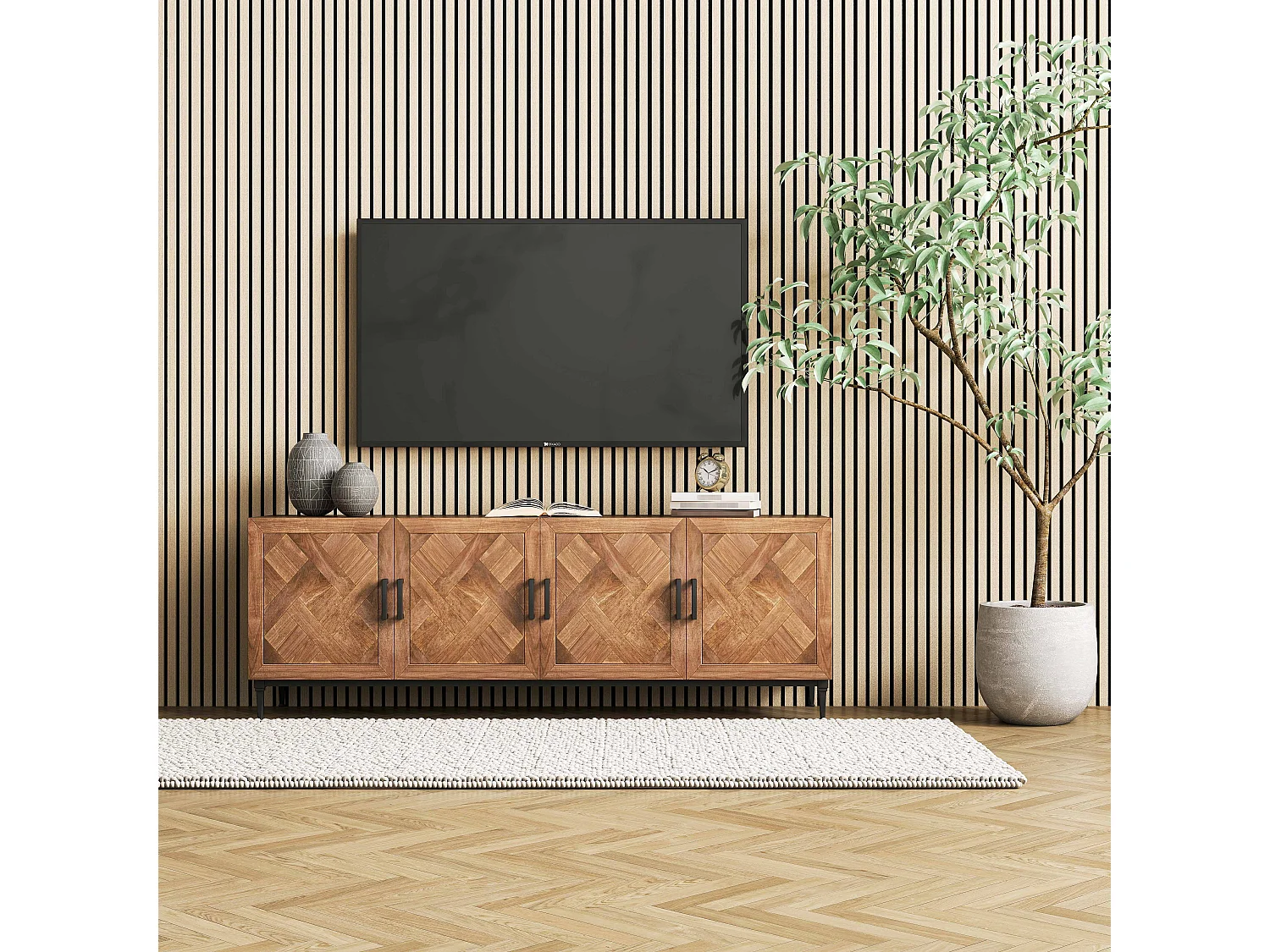 Panneaux décoratifs AICA, panneaux muraux en MDF imitation bois, lot de 2, 120 x 60 cm, couleur chêne clair