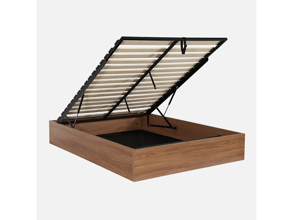 Lit coffre sommier à lattes 140x190cm décor bois noyer - Lift
