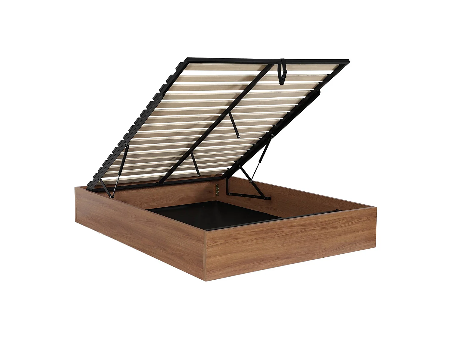 Lit coffre sommier à lattes 140x190cm décor bois noyer - Lift