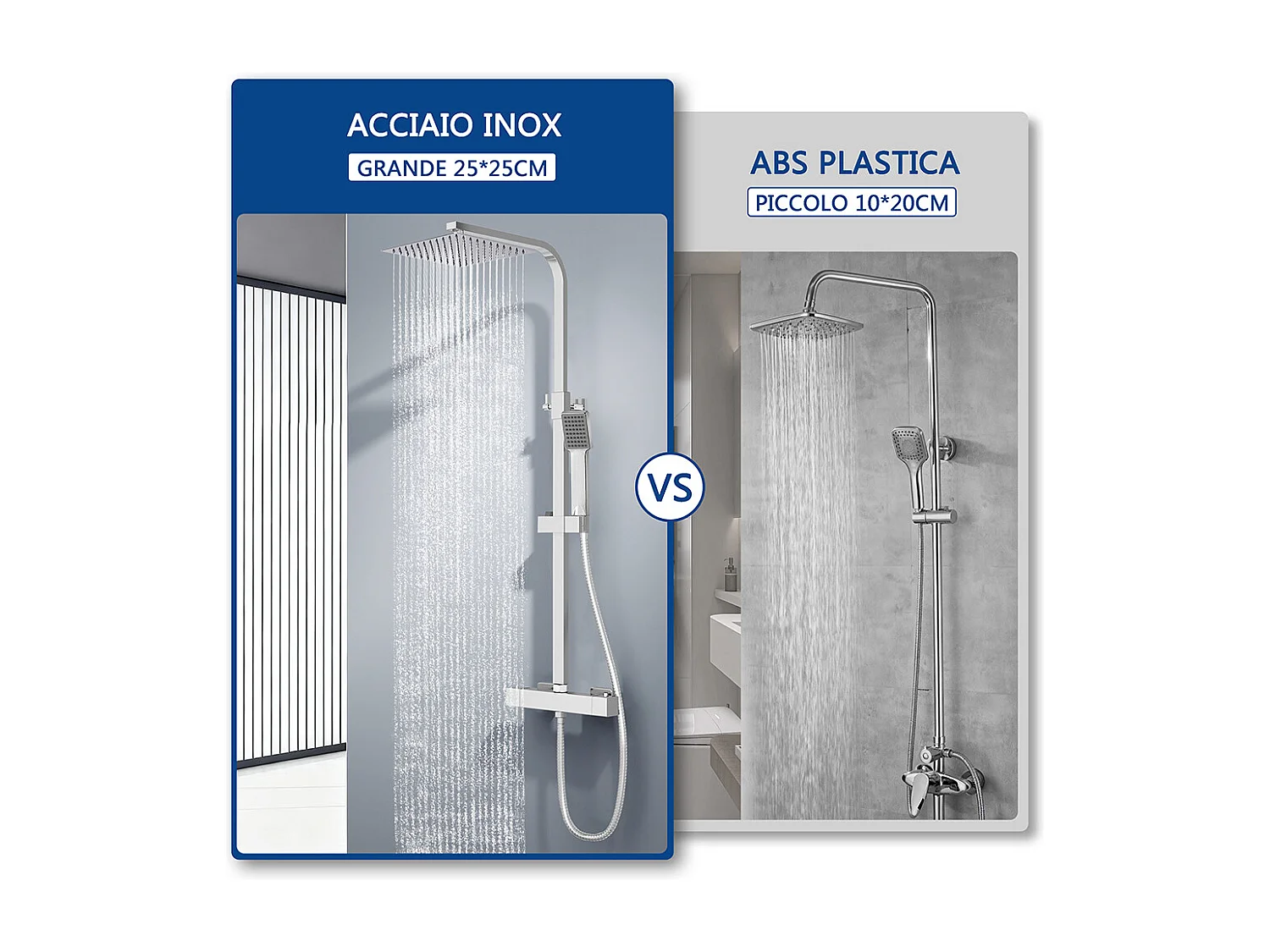 colonna doccia quadrata completo di miscelatore termostatico rettangolo, soffione quadrato 25x25cm, cromo