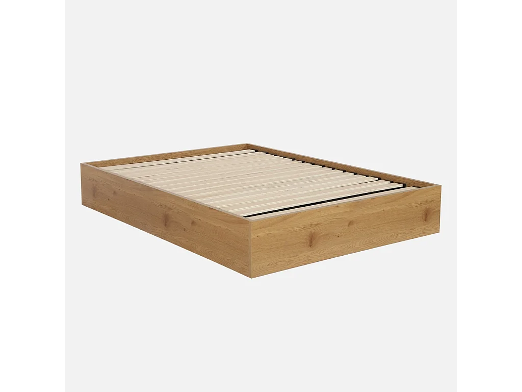 Lit coffre sommier à lattes 140x190cm décor bois chêne - Lift